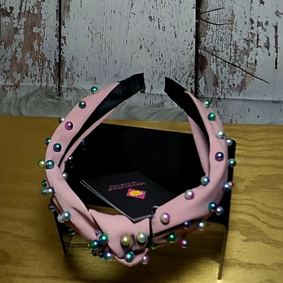 Dusty Pink Knotted Multicolor Pearl Embellished Soft Fabric HeadBand  Daily Life - Picture 2 of 11